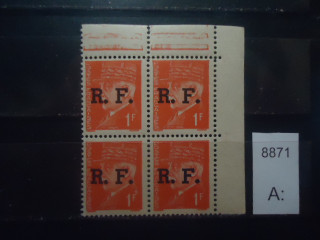 Фото марки Франция 1941-42гг квартблок с надпечаткой **