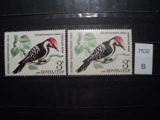 Фото марки СССР 1979г (разного оттенка перья дятла, разный клей) **