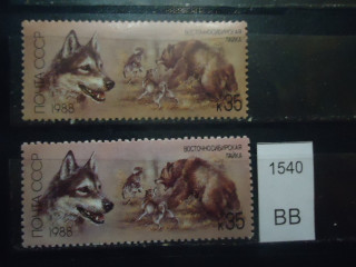 Фото марки СССР 1988г (Разный оттенок шерсти собак, медведя Разный клей) **