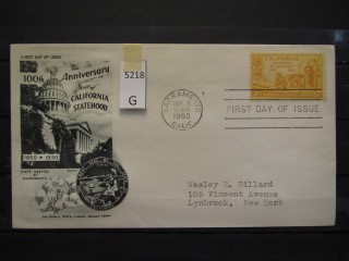 Фото марки США 1950г FDC (первый день гашения)