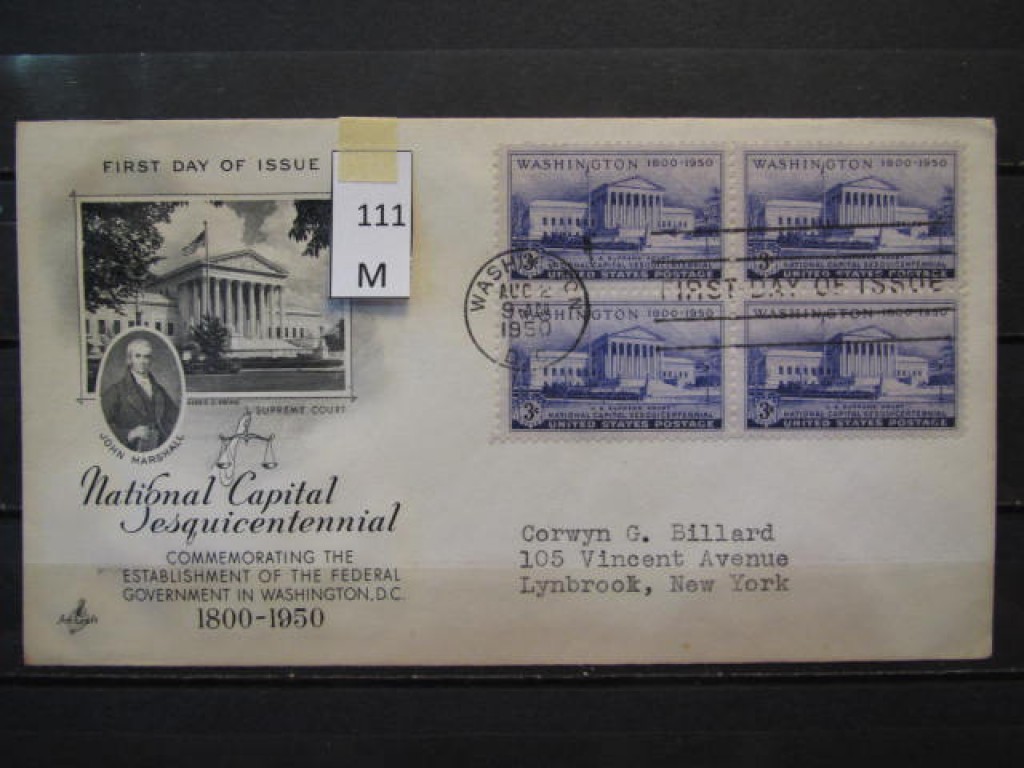 Фото марки США 1950г FDC (первый день гашения)