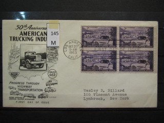 Фото марки США 1953г FDC (первый день гашения)