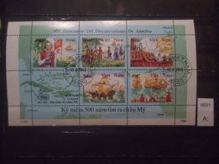 Фото марки Вьетнам 1992г малый лист (Колумб)