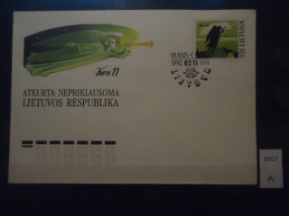 Фото марки Литва 1991г конверт со спецгашением