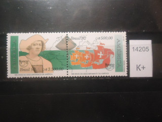 Фото марки Бразилия 1992г сцепка (5,5€) **