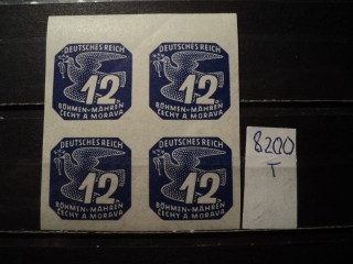 Фото марки Германская оккупация Чехословакии квартблок 1943г **
