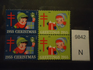 Фото марки Марки США и афилированных территорий 1955г Рождественские этикетки квартблок **