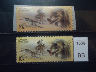 Фото марки СССР 1988г (разный оттенок фона, шерсти,собак, лошадей Разный клей) **