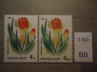 Фото марки СССР 1986г Разный оттенок тюльпана **