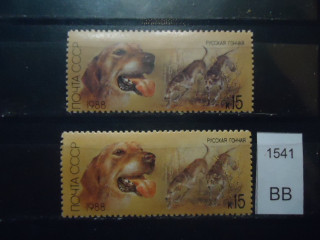 Фото марки СССР 1988г (Разный оттенок фона, шерсти собак Разный клей) **