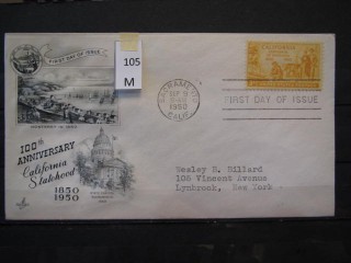 Фото марки США 1950г FDC (первый день гашения)