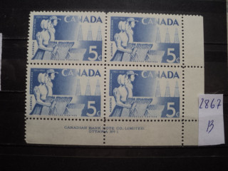 Фото марки Канада 1955г квартблок **