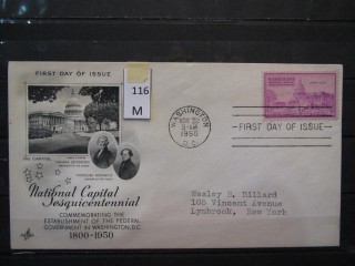 Фото марки США 1950г FDC (первый день гашения)