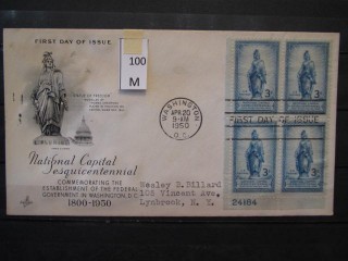 Фото марки США 1950г FDC (первый день гашения)