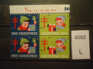 Фото марки Марки США и афилированных территорий 1955г Рождественские этикетки Квартблок **