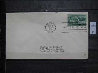Фото марки США 1953г FDC (первый день гашения)
