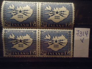 Фото марки Исландия квартблок 1956г **