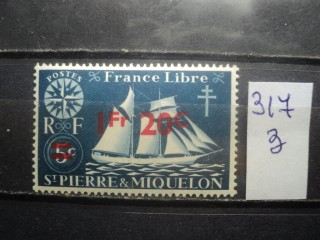 Фото марки Франц. Сент Пьерр 1945г *